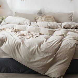 Luxury Linen Duvet Cover Light Gray Tannish Gray Queen Size